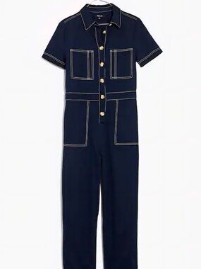 Madewell Contrast-Stitch Retro Jumpsuit Navy with white trim Women’s size 8